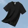 Camiseta de Manga Corta de Algodón Modal para Hombre con Cuello en V, Top de Seda Helada Fresco, Secado Rápido, Color Puro Blanco, Manga Media, Antibacteriano y Antiácaros