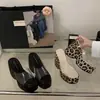 Zapatillas de Mujer Sexy Moda Estampado Leopardo Suela Gruesa Tacón de Barco Tacón Sandalias de Tacón Alto Punta Abierta Nuevo Verano 2025