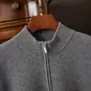 Nuevo suéter de cachemira 100% para hombre de otoño e invierno, suéter simple de cuello medio con cremallera, suéter base de lana tejido suelto y grueso