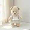 30cm Urso Articulado Médio Lina Roupas Urso Branco Boné de Bola Macacão Roupa Boneca Urso de Pelúcia Vestir