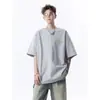 Camiseta masculina de manga curta tie-dye verde escuro bordada, top casual pesado estilo americano de verão com gola redonda, tendência de caimento solto, meia-manga