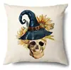 Funda de Almohada Halloween Calabaza Divertida Transfronteriza Amazon Estampado de Lino Funda Decorativa para Cojín de Sofá del Hogar
