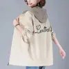 Cortavientos de Tela Compuesta Engrosada Bordado con Bloques de Color para Mujer, Abrigo de Moda de Longitud Media, Estilo Coreano Suelto de Talla Grande, Primavera y Otoño