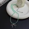 Collar Colgante de Lazo con Perlas para Niña, Cadena para Clavícula Elegante Retro de Lujo Ligero para Mujer, Cadena Versátil