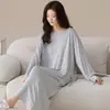 Pijamas Personalizados em Pequenos Lotes, Manga Longa de Modal para Primavera e Outono com Bojos Embutidos, Pode Ser Usado Fora, Conjunto Casual para Casa com Meia-Saia