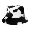 Chapéu de Pescador Estiloso de Pelúcia com Estampa de Vaca Estilo Japonês para Mulheres Estilo K Ins Popular Mesmo Estilo Outono e Inverno Versátil Moda Chapéu Balde