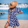 Roupas femininas transfronteiriças europeias e americanas Amazon Feminina Confortável Lazer Estilo Férias Estampa Floral Decote em V Vestido de manga curta
