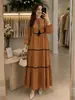M397 # Vestido feminino transfronteiriço da Amazon com retalhos de fita, saia em camadas, mangas 9/10, gola alta, vestido midi turco