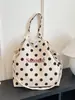 Bolsa de Ombro tipo Balde em Lona com Bolinhas Estilo Francês Estampada Tote para Mulheres Simples Casual Estilo Preguiçoso Bolsa de Pulso/Ombro