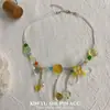 Collar de Gema de Flor Colorida con Lazo de Verano Dulce Versátil Exquisito Retro Moda Gargantilla Clavicular