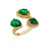 Europa y Estados Unidos transfronterizo exquisito anillo de flor con incrustaciones de circón verde para mujer 2025 nuevo anillo retro de alta calidad al por mayor