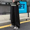 Marca de moda americana Corte inclinado Gris Peso pesado Pierna recta Caída Pantalones de chándal Unisex Otoño Holgado Pierna ancha Deportivos Casual Largos