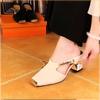 Nicho Luxo 2025 Verão Sapatos Femininos de Salto Alto Bico Quadrado Biqueira de Ferro Metal Sandálias Retrô Salto Alto Biqueira Sandálias Meio Chinelo