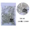 Base Prata 1440 Pedras Strass Flat Bottom para Nail Art Que Não Caem, Decorações de Diamante de Vidro Redondo Transparente Branco Ab