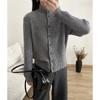 Casaco Bordado Estilo Extremamente Simples Gola Alta Vertical Cardigan de Tricô Jaqueta Feminina Primavera e Outono Quente Suéter Interno Top