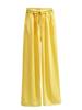 Pantalones de Pierna Ancha de Algodón Compuesto Amarillo Dopamina para Mujer Primavera y Otoño Delgados Cintura Alta Adelgazantes Rectos Casuales Pantalones Largos