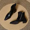 Botas de algodón peludo estilo francés con punta fina, tacón grueso y cremallera lateral para mujer, botines nuevos para otoño e invierno 2026 con tacón medio, botas elegantes de corte ajustado