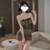 Lencería Sexy, Pijama Femenino de un Hombro con Estampado de Leopardo, Top de Tubo Transparente de Gasa Suave, Falda Ajustada a las Caderas, Ropa Sexy para Coquetear