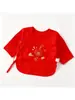 Camiseta de medio cierre para recién nacido, talla 59, roja, algodón puro, transpirable, manga larga, adecuada para bebés, top para bebé