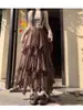 Falda Plisada de Malla Irregular para Mujer, Otoño e Invierno, Petite de Cintura Alta Adelgazante con Caída Línea A Acampanada Larga