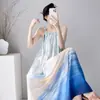 Vestido de Alça Estampado Boêmio de Algodão e Seda para Mulheres Estilo Étnico Retrô Solto de Comprimento Médio Vestido de Férias