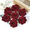 Cabezas de flor de rosa de terciopelo de 9 cm, flores de seda, flores artificiales, materiales hechos a mano para ramos de sala de bodas DIY, decoración de pared de flores transfronteriza