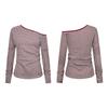 Top Asimétrico de Hombro Rayado Unbdns Rojo para Mujer, Nuevo Estilo Otoño, Corte Ajustado, Camiseta Manga Larga Corta, Moderno