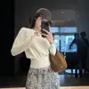 Suéter de Punto de Manga Larga de Color Sólido con Cuello Redondo Estilo Coreano para Mujer Andy Terciopelo Otoño/Invierno Ajuste Delgado Capa Base Top Casual Versátil