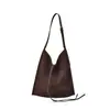 2026 Nova Bolsa de Ombro de Camurça de Primeira Camada para Mulheres, Simples para o Dia a Dia, Grande Capacidade, Bolsa Tote de Couro Genuíno, Bolsa de Braço para Mulheres