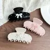 Pinza para el pelo de color liso para la parte posterior de la cabeza con lazo tridimensional de nácar, pinza de tiburón antideslizante multicolor para cabello largo para ir al trabajo