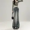 Calça Flare Feminina 2025 Tendência Versátil Nova Verão Cintura Alta Slim-Fit Comprimento Total Bootcut