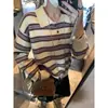 Mochie Atmósfera Artística Color Retro Coreano Bloque de Color Raya Cuello Polo Holgado Adelgazante Tejido MQ2074