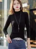 Camiseta de Manga Larga de Algodón Puro, Camiseta Básica Ajustada de Cuello Alto Medio para Mujer, Ropa Interior a la Moda y Elegante, Aspecto Adelgazante y Camisa Elegante para Mujer