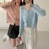 Cárdigan de punto con diseño de nicho coreano, lazo estéreo, cuello en V para mujer en otoño e invierno, estilo nuevo, estilo suave y dulce, suéter