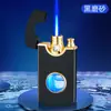 Novo Design Estiloso de Metal Escovado Isqueiro Inflável com Luzes Coloridas, Janela Transparente, Chama Azul Direta, À Prova de Vento, Fabricante