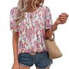2025 Estación Independiente Europea y Americana de Amazon Nuevo Estampado Floral Cuello Redondo Agujero de Flor Camiseta Casual Manga Corta Flor Plegada Mujer