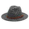 Sombrero de copa de moda europeo y americano con estampado de leopardo Sombrero de jazz Otoño e Invierno sombrero de fieltro de lana de venta caliente transfronteriza sombrero de copa de jazz de ala plana