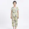 26 Novos Estilos Primavera/Verão Pijamas para Mulheres de Meia-Idade e Idosas, Pijamas de Algodão e Seda, Conjunto de Homewear Feminino com Manga Curta de Algodão Artificial
