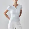 Camiseta de Manga Corta con Cuello Henley de Tencel Modal Lanjing para Mujer de Alta Elasticidad Ajustada Favorecedora Deportiva Casual Versátil