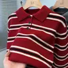 Top de punto a rayas de color block con cuello polo estilo coreano de manga corta para mujer, nuevo top ajustado de moda para el verano 2025