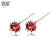 Aretes de Circonita Roja Jinse para Mujer Aretes de Cobre y Cristal Elegantes Estilo Coreano Simples Exquisitos Pequeños Aretes de Hada