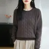 Suéter de punto trenzado estilo casual para mujer, de hilo de algodón puro engrosado, manga larga, ajuste holgado, jersey estiloso y rejuvenecedor