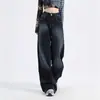 Jeans de Pierna Ancha de Tiro Alto Color Azul Marino Profundo para Mujer Otoño 2025 Nuevo Estilo Perezoso Holgado con Caída Pantalones Rectos de Largo Hasta el Suelo