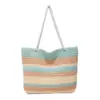 Bolsa Tote Transfronteiriça de Palha Tecida em Blocos de Cor Listrada para Viagens de Férias, Grande Capacidade Tecida Novo Estilo Artístico Fresco Bolsa de Ombro