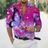 Camisa Estampada Abstrata com Arte Degradê Nova 2024 Para o Dia a Dia Primavera Verão Camisa de Manga Longa Dobrável