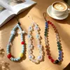 Correa de teléfono colorida hecha a mano con cuentas estilo coreano con dulce diseño floral, correa corta para la muñeca, accesorio para cámara CCD