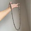 Colar de Corrente Multicamadas Redondo com Contas Geométricas de Cristal, Corrente de Clavícula Fashion em Estilo Escuro com Design Único