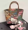 Bolso de mano tejido multicolor personalizado nuevo estilo vintage de perro salchicha a rayas para mujer, bolso tejido para ir al trabajo