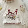 Camiseta Casual Estilo Coreano para Niñas, Falso Dos Piezas, Estampado de Dibujos Animados, Otoño, Ropa para Bebé Niña, Encaje, Estilo Coreano, Patchwork, Top de Manga Larga