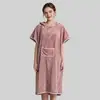 Roupão de banho com capuz em fleece coral para adultos, folgado para banho, toalha de banho vestível, uso doméstico, absorvente, roupa de casa feminina, dropshipping